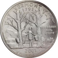 سکه کوارتر دلار 2001P ایالتی (ورمونت) - MS63 - آمریکا