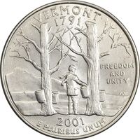 سکه کوارتر دلار 2001P ایالتی (ورمونت) - MS62 - آمریکا