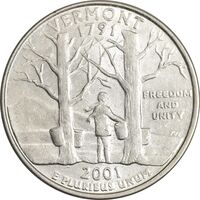 سکه کوارتر دلار 2001P ایالتی (ورمونت) - MS61 - آمریکا