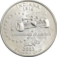سکه کوارتر دلار 2002D ایالتی (ایندیانا) - MS63 - آمریکا