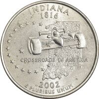 سکه کوارتر دلار 2002P ایالتی (ایندیانا) - MS62 - آمریکا
