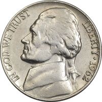 سکه نیکل 5 سنت 1962D جفرسون - EF40 - آمریکا