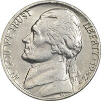 سکه نیکل 5 سنت 1982P جفرسون - EF45 - آمریکا