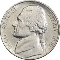 سکه نیکل 5 سنت 1990D جفرسون - EF45 - آمریکا