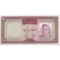 اسکناس 100 ریال (آموزگار - فرمان فرماییان) نوشته قرمز - تک - UNC63 - محمد رضا شاه