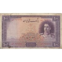اسکناس 100 ریال بنفش - تک - VF25 - محمد رضا شاه