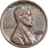 سکه 1 سنت 1967 لینکلن - EF45 - آمریکا