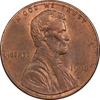 سکه 1 سنت 1998D لینکلن - MS62 - آمریکا