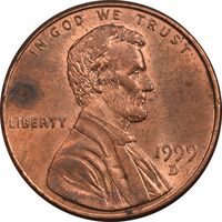 سکه 1 سنت 1999D لینکلن - MS61 - آمریکا