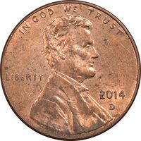 سکه 1 سنت 2014D لینکلن - AU58 - آمریکا