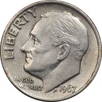 سکه 1 دایم 1967 روزولت - EF45 - آمریکا