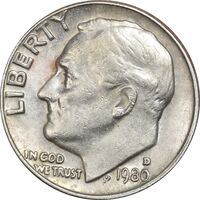 سکه 1 دایم 1980D روزولت - EF40 - آمریکا