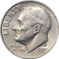 سکه 1 دایم 1987P روزولت - AU50 - آمریکا