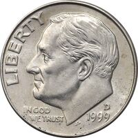 سکه 1 دایم 1999D روزولت - AU50 - آمریکا