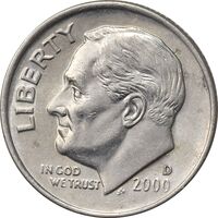 سکه 1 دایم 2000D روزولت - AU50 - آمریکا