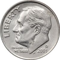 سکه 1 دایم 2001D روزولت - AU50 - آمریکا