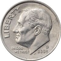 سکه 1 دایم 2008D روزولت - AU55 - آمریکا