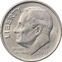 سکه 1 دایم 2011D روزولت - AU55 - آمریکا