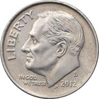 سکه 1 دایم 2012D روزولت - AU50 - آمریکا