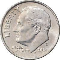 سکه 1 دایم 2014D روزولت - AU58 - آمریکا