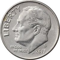 سکه 1 دایم 2017D روزولت - AU55 - آمریکا