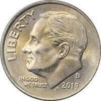 سکه 1 دایم 2019D روزولت - MS61 - آمریکا