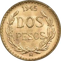 سکه 2 پزو نشان قدیم مکزیک 1945 (طلا) - MS64 - مکزیک
