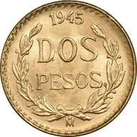 سکه 2 پزو نشان قدیم مکزیک 1945 (طلا) - MS64 - مکزیک