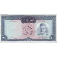 اسکناس 200 ریال (آموزگار - فرمان فرماییان) نوشته قرمز - تک - AU50 - محمد رضا شاه