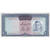 اسکناس 200 ریال (آموزگار - فرمان فرماییان) نوشته قرمز - تک - AU58 - محمد رضا شاه