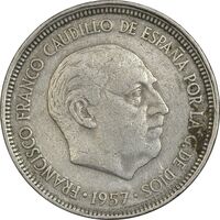 سکه 5 پزتا (67)1957 فرانکو کادیلو - EF45 - اسپانیا