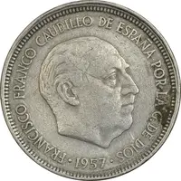 سکه 5 پزتا (67)1957 فرانسیسکو فرانکو - EF45 - اسپانیا