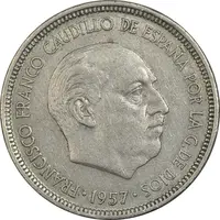 سکه 5 پزتا (73)1957 فرانسیسکو فرانکو - EF45 - اسپانیا