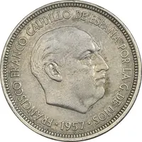 سکه 5 پزتا (74)1957 فرانسیسکو فرانکو - EF45 - اسپانیا