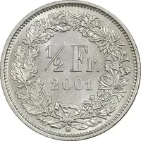 سکه 1/2 فرانک 2001 دولت فدرال - AU50 - سوئیس