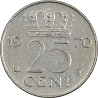 سکه 25 سنت 1970 یولیانا - EF45 - هلند