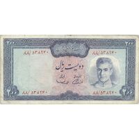 اسکناس 200 ریال (آموزگار - سمیعی) نوشته سیاه - تک - VF30 - محمد رضا شاه