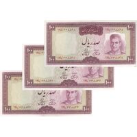 اسکناس 100 ریال (آموزگار - فرمان فرماییان) نوشته قرمز (شماره قرینه) - تریپل - UNC62 - محمد رضا شاه