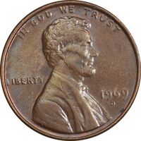 سکه 1 سنت 1969D لینکلن - AU50 - آمریکا