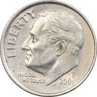 سکه 1 دایم 2001P روزولت - AU50 - آمریکا