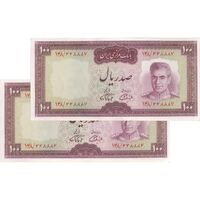 اسکناس 100 ریال (آموزگار - فرمان فرماییان) نوشته قرمز - جفت - UNC63 - محمد رضا شاه