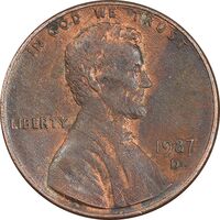 سکه 1 سنت 1987D لینکلن - EF45 - آمریکا