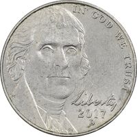 سکه 5 سنت 2017D جفرسون - AU58 - آمریکا