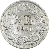 سکه 1/2 فرانک 1950 دولت فدرال - EF45 - سوئیس
