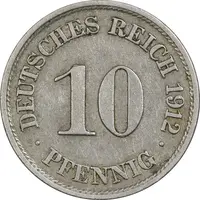 سکه 10 فینیگ 1912J ویلهلم دوم - EF40 - آلمان