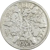 سکه 6 پنس 1933 جرج پنجم - VF35 - انگلستان