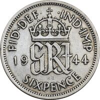 سکه 6 پنس 1944 جرج ششم - EF40 - انگلستان