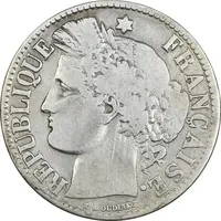 سکه 2 فرانک 1870 جمهوری سوم - VF30 - فرانسه