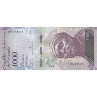 اسکناس 1000 بولیوار 2017 جمهوری بولیواری - تک - UNC63 - ونزوئلا