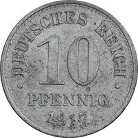 سکه 10 فینیگ 1917 ویلهلم دوم - EF45 - آلمان